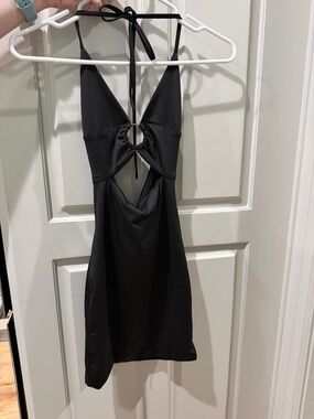 Princess Polly Black Ring-Front Halter Mini Dress with Cutout